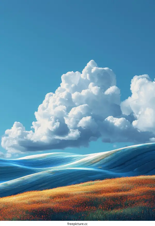 Golden Wheat Field Under Blue Sky with Clouds