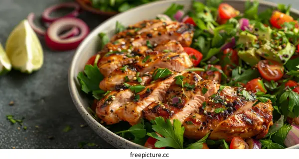 Grilled chicken breast with fresh salad
