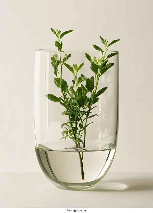 glass vase with green plant inside