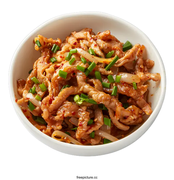 [Transparent Background PNG]Spicy Shredded Pork in a White Bowl
