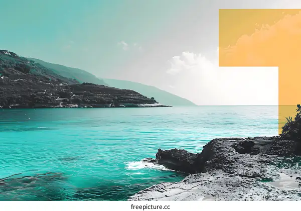 Seascape with Rocks and Mountain