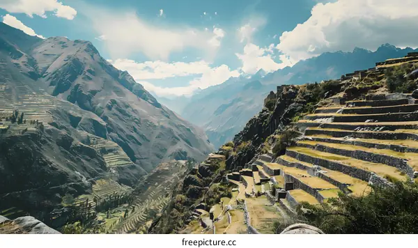 Ancient Inca Terraces in the Andes Mountains