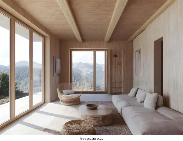 Modern Minimalist Living Room Interior Design With Wooden Beams