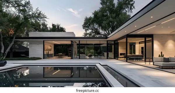 Modern Minimalist Home with Pool and Lush Greenery