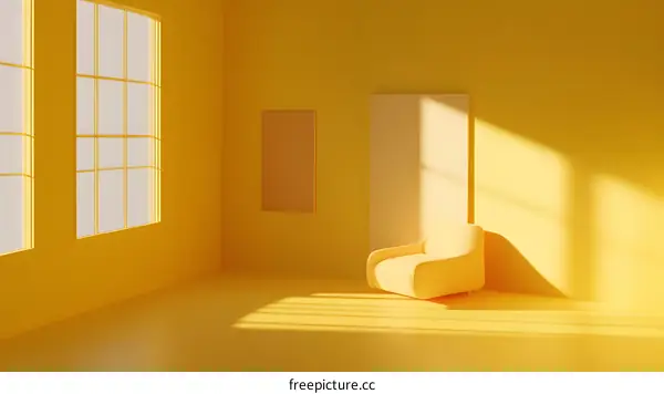 Yellow Room Interior Design With Armchair and Sunlight