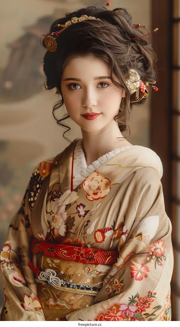 portrait of a beautiful asian woman in traditional japanese kimono