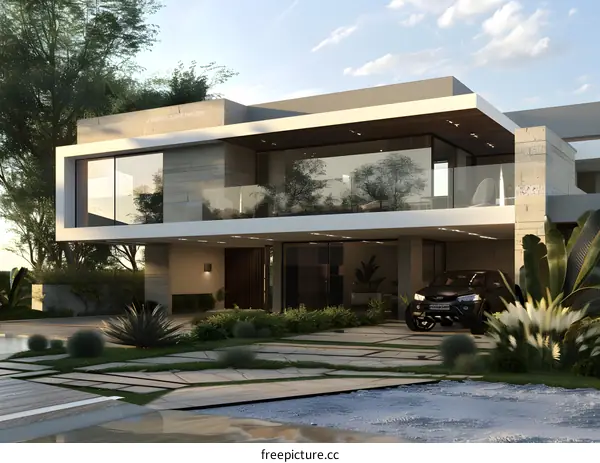 Modern Minimalist Home Exterior Design with Glass Windows and Balcony