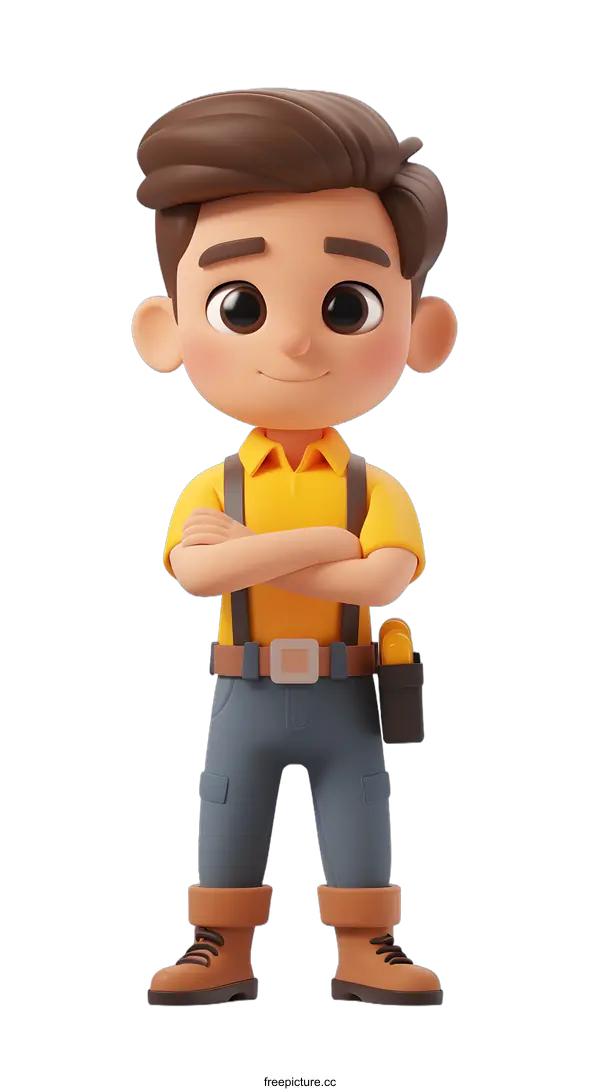 [Transparent Background PNG]3D Boy With Tool Belt Confident Pose