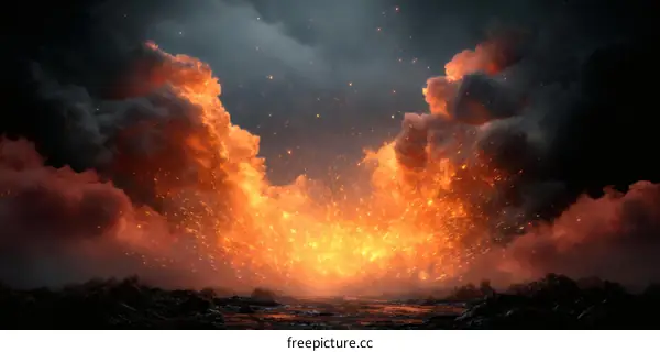 Fiery Volcanic Eruption Cloudscape