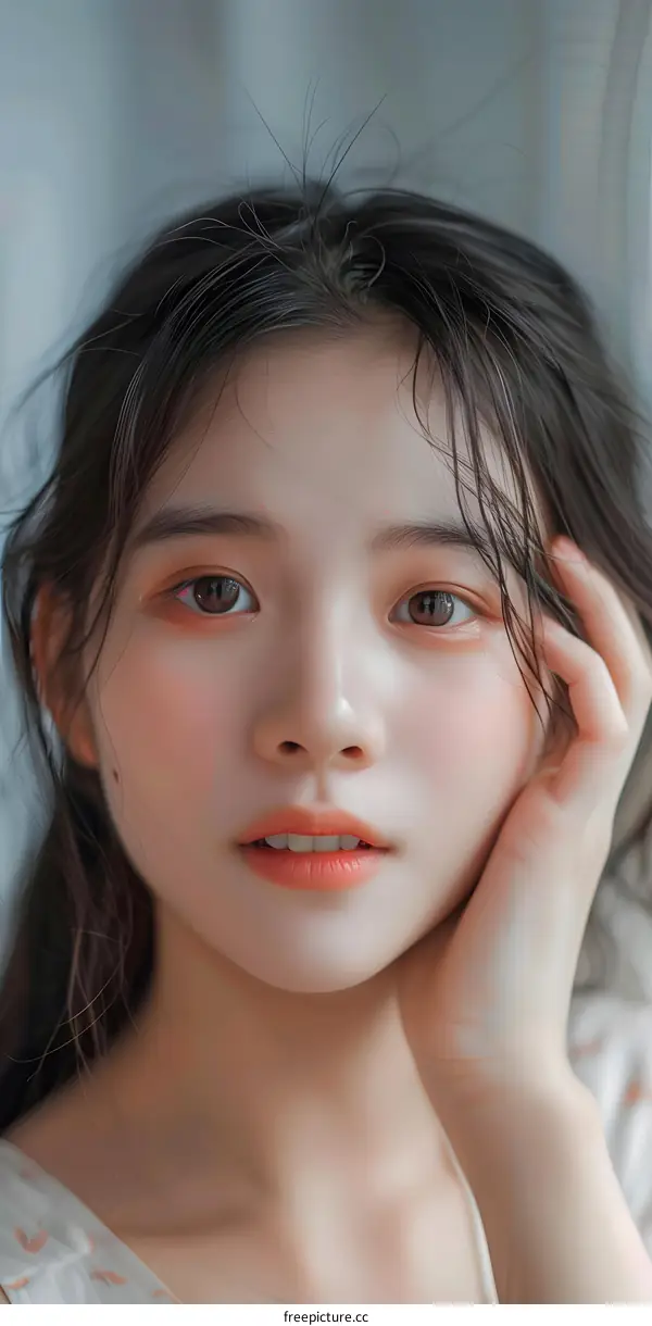 Portrait of a Young Woman with Long Dark Hair