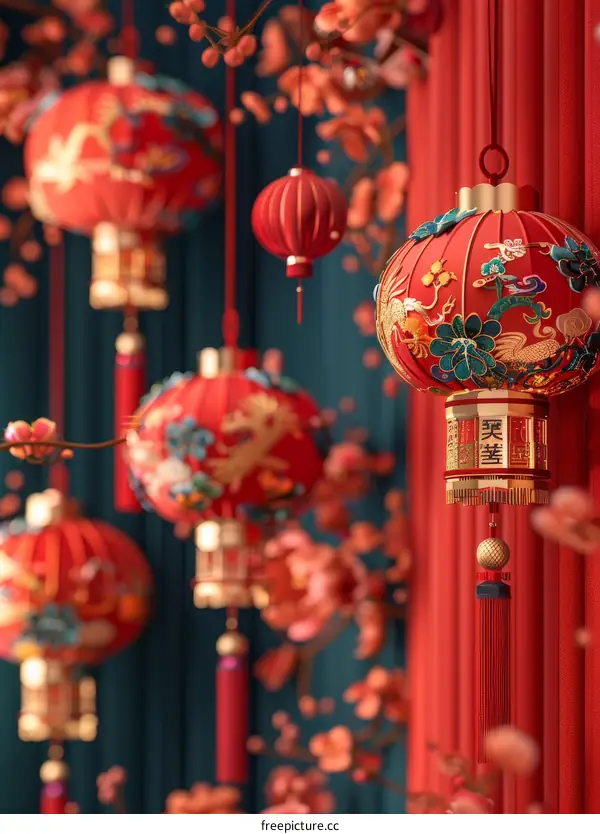 Chinese New Year Celebration with Red Lanterns