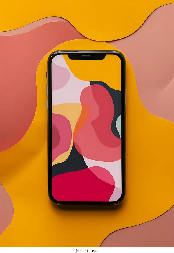 Abstract Colorful Phone Wallpaper on Yellow and Pink Background