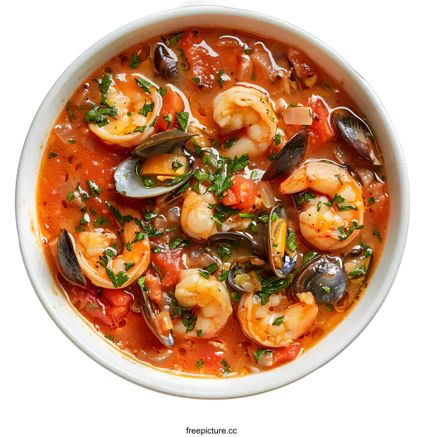 [Transparent Background PNG]Seafood Soup with Mussels and Shrimp