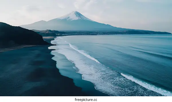 Aerial View of Mount Fuji and the Pacific Ocean Coast