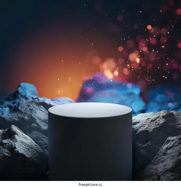 Modern Product Display Platform with Textured Base and Gradient Bokeh Background