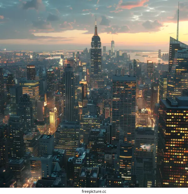 New York City skyline at sunset