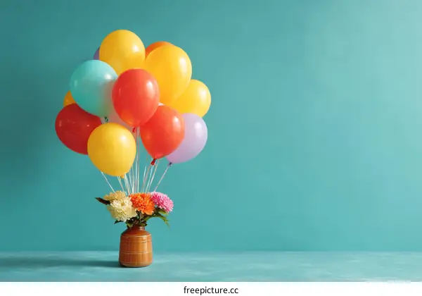 Colorful Balloons and Flowers Composition