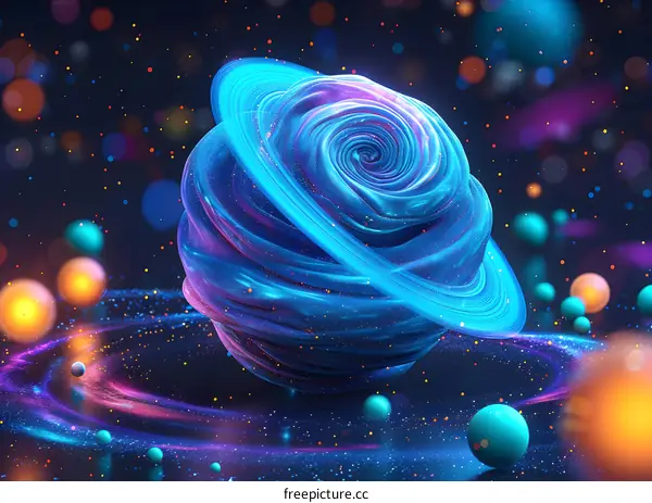 Abstract Blue Planet with Ring