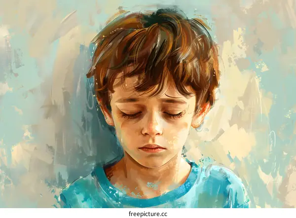 Portrait of a boy with his eyes closed