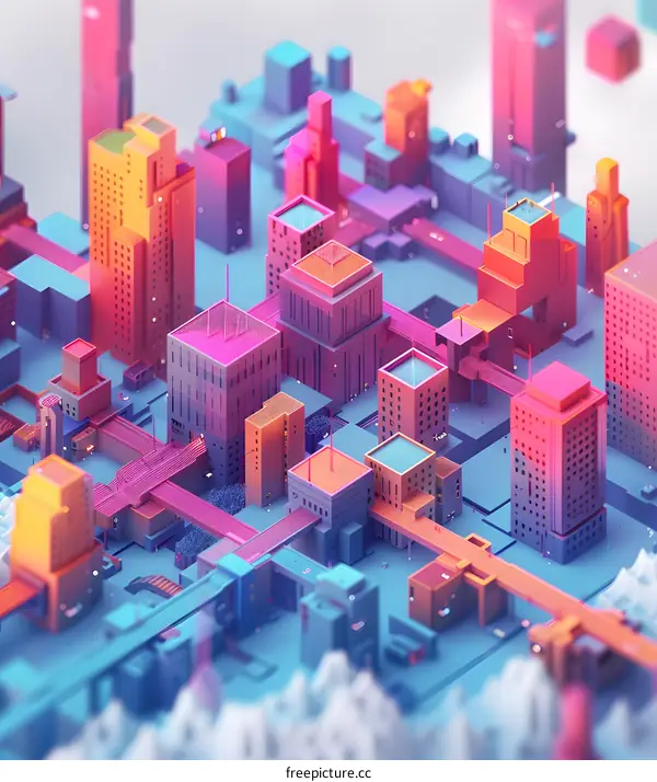 Abstract Cityscape Design with Bright Colors and Geometric Shapes