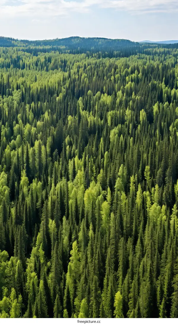 Aerial View of a Lush Green Coniferous Forest
