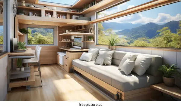 A cozy and minimalist home with a beautiful view of the mountains and lake