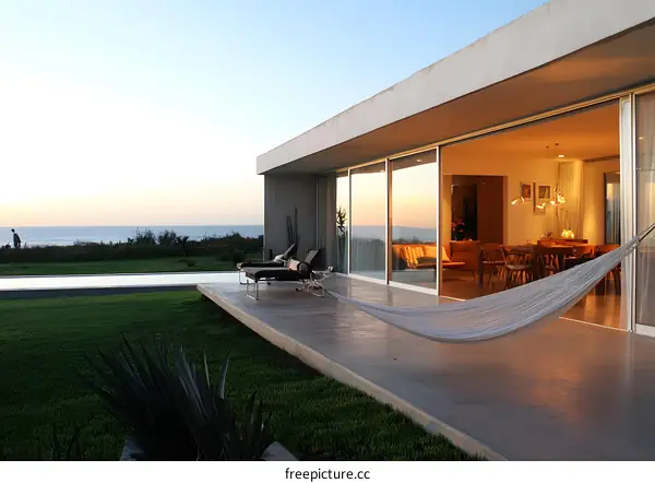 Modern House with Pool and Hammock by the Sea