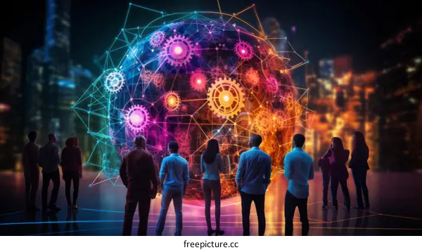 Diverse Business Team Embracing Innovation with Glowing Globe