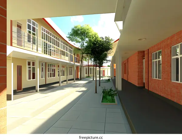 Modern Architecture Design of School Building with Courtyard