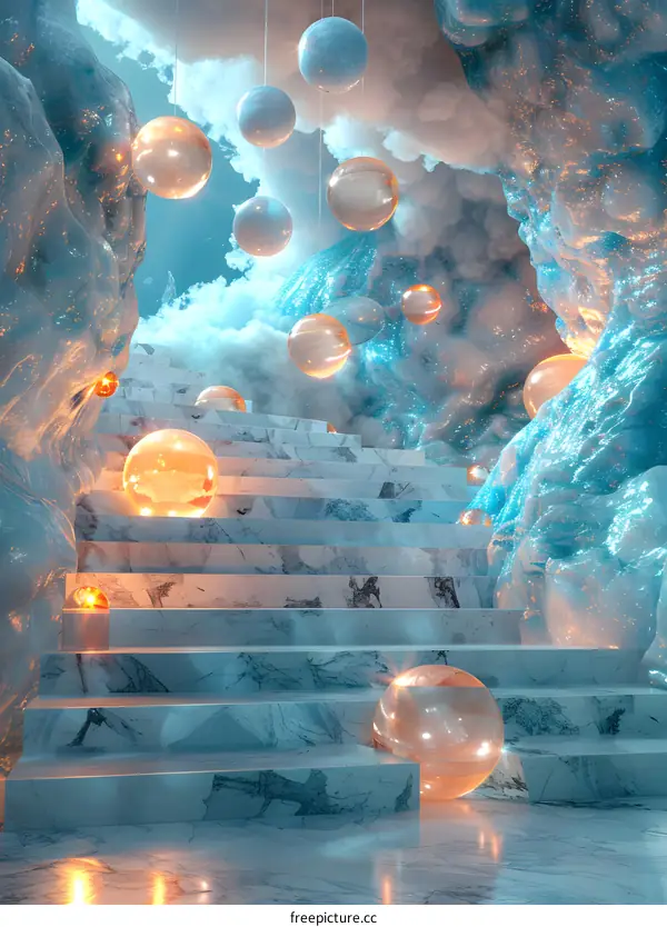 Glowing Orbs in an Icy Cavern