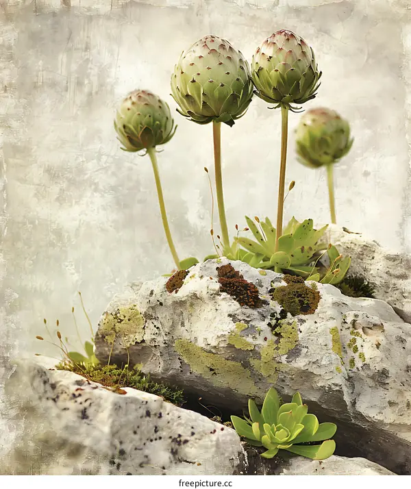 Green Plants Growing On Rocks