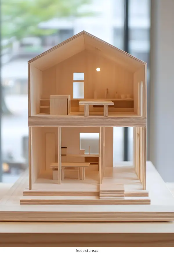 Wooden Model Home Design with Interior Details