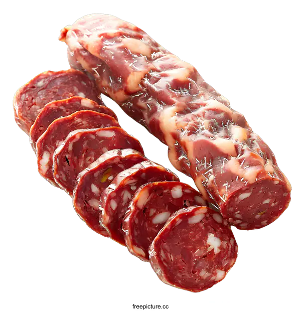 [Transparent Background PNG]Sliced Dry-Cured Sausage on White