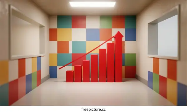 Colorful Room with Red Bar Chart Showing Growth Trend
