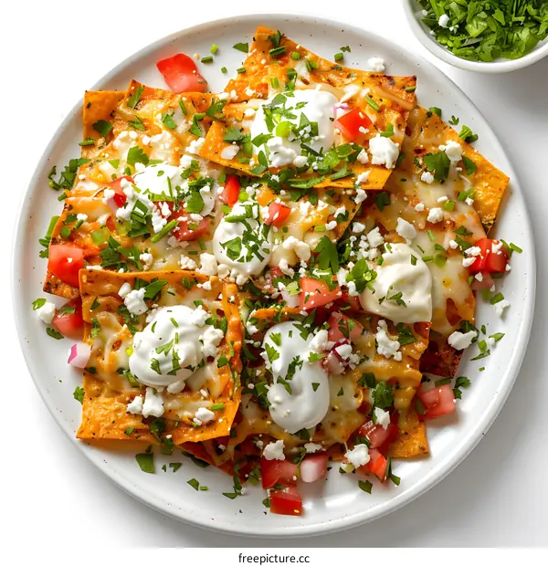 Nachos with Cheese Tomato and Sour Cream