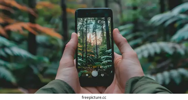 Person Taking Photo Of Forest On Phone