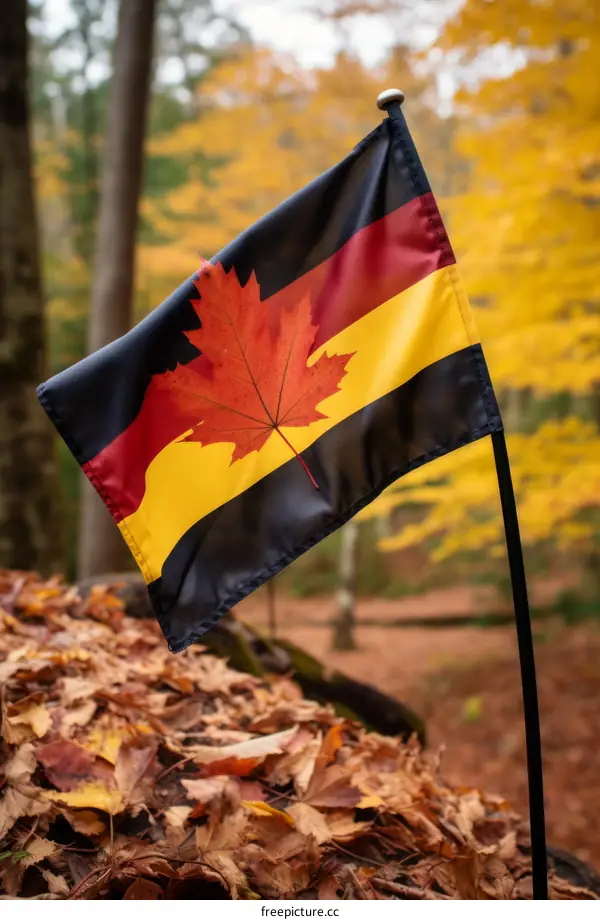 Canadian Flag Against Autumn Forest