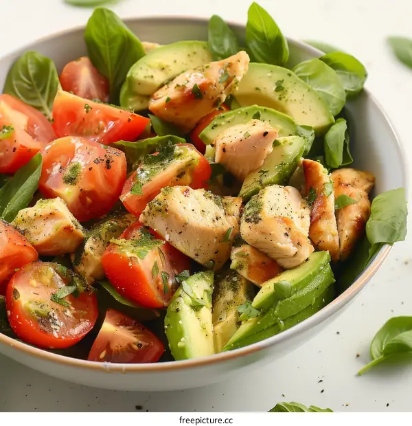 Grilled Chicken Breast Salad with Avocado, Tomato & Basil