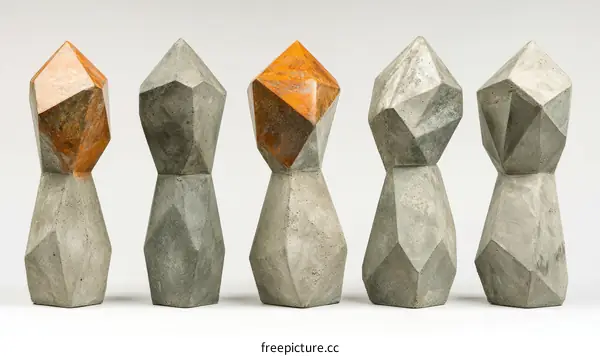 Geometric Concrete Sculptures Display