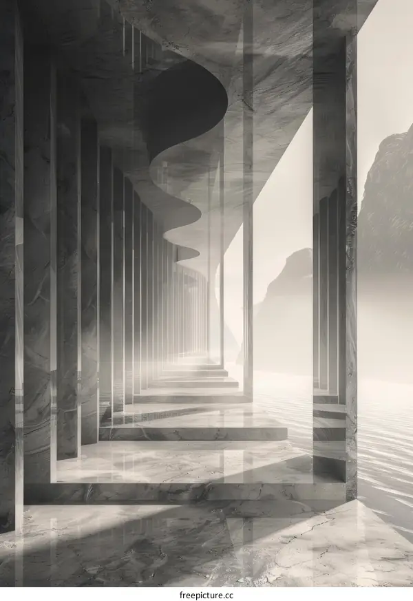 Modern Marble Corridor with Sea View