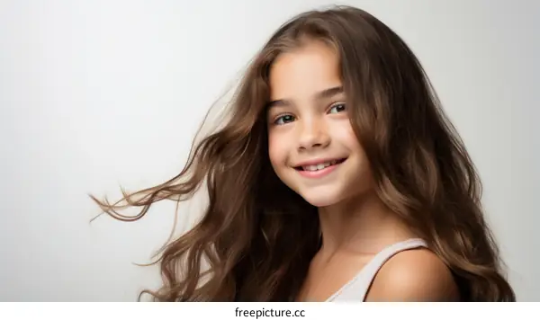 Portrait of a smiling girl with long brown hair