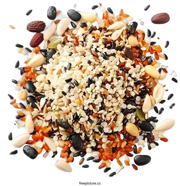 [Transparent Background PNG]Pile of Mixed Seeds and Grains on White Background