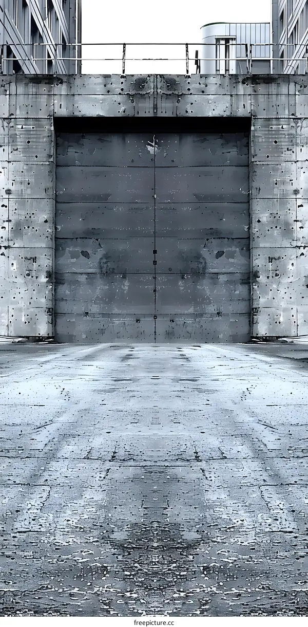 Large Grey Metal Gate With Concrete Walls