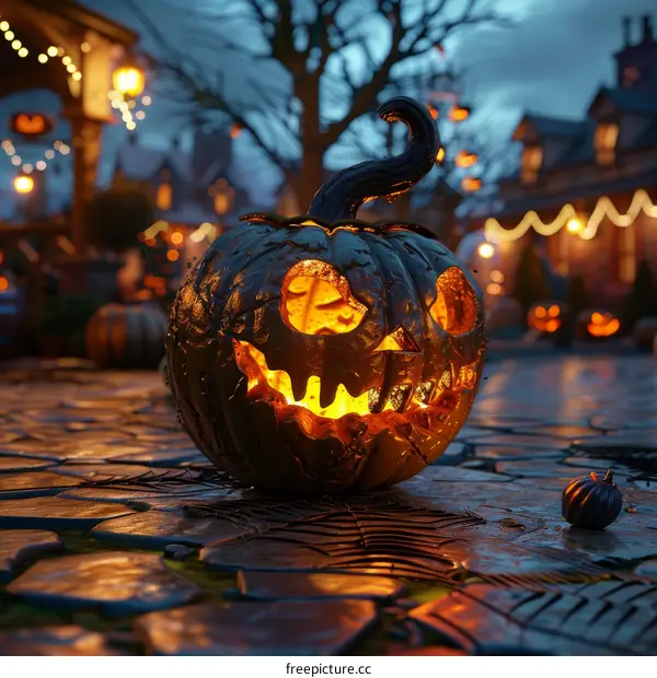 Carved Halloween Pumpkin Jack-o'-Lantern