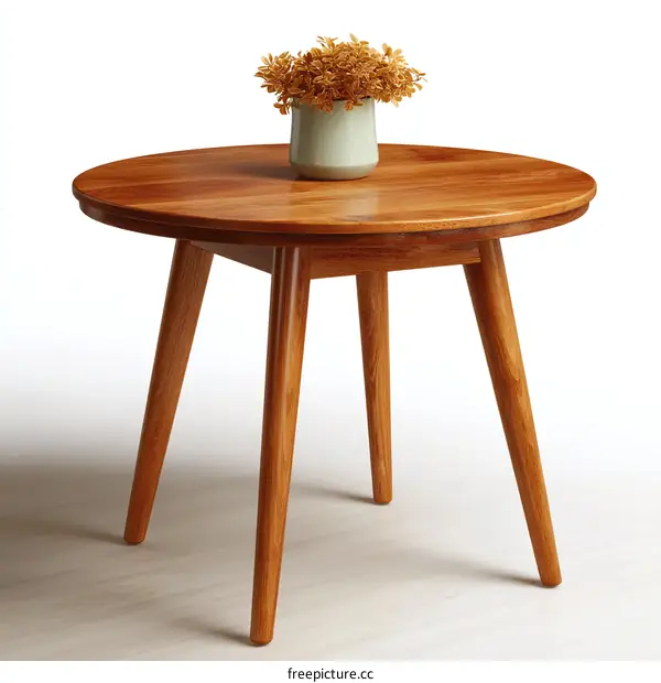 Round Wooden Side Table with Dried Flowers