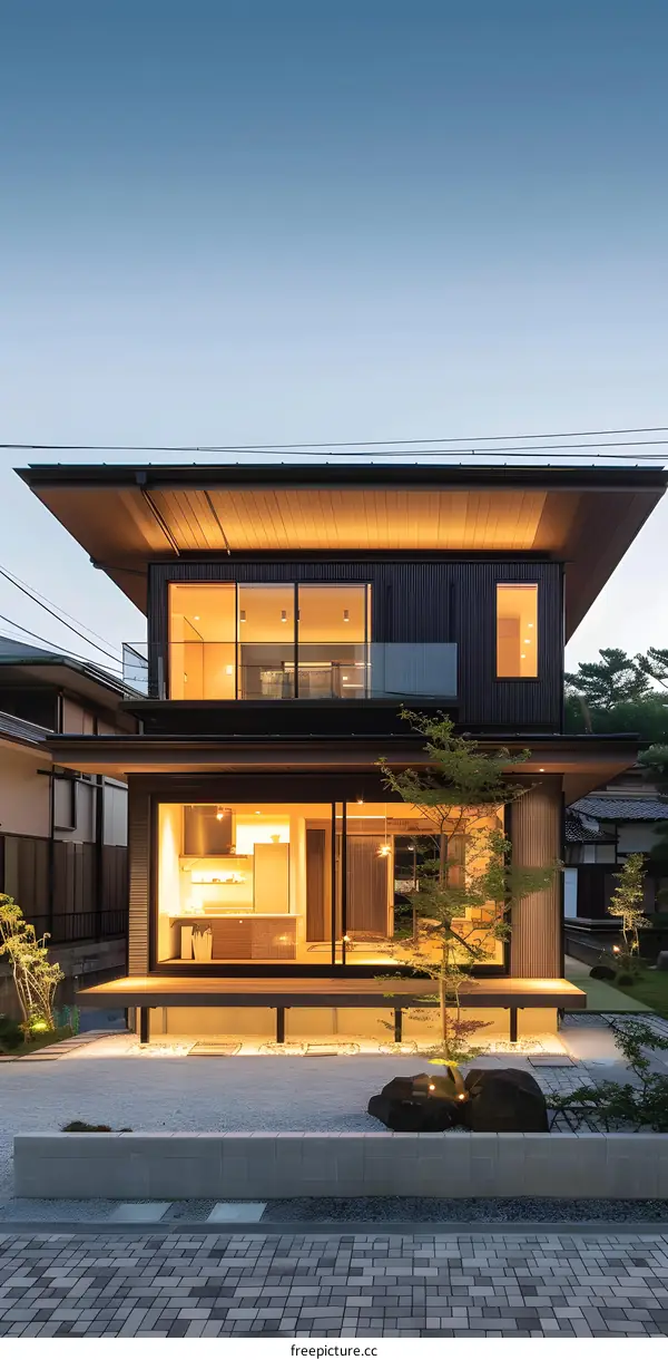 Modern Japanese Style Home with Stone and Gravel Garden