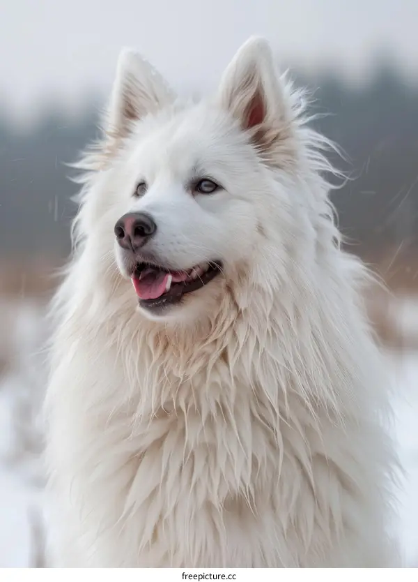 White Dog with Blue Eyes in Snow