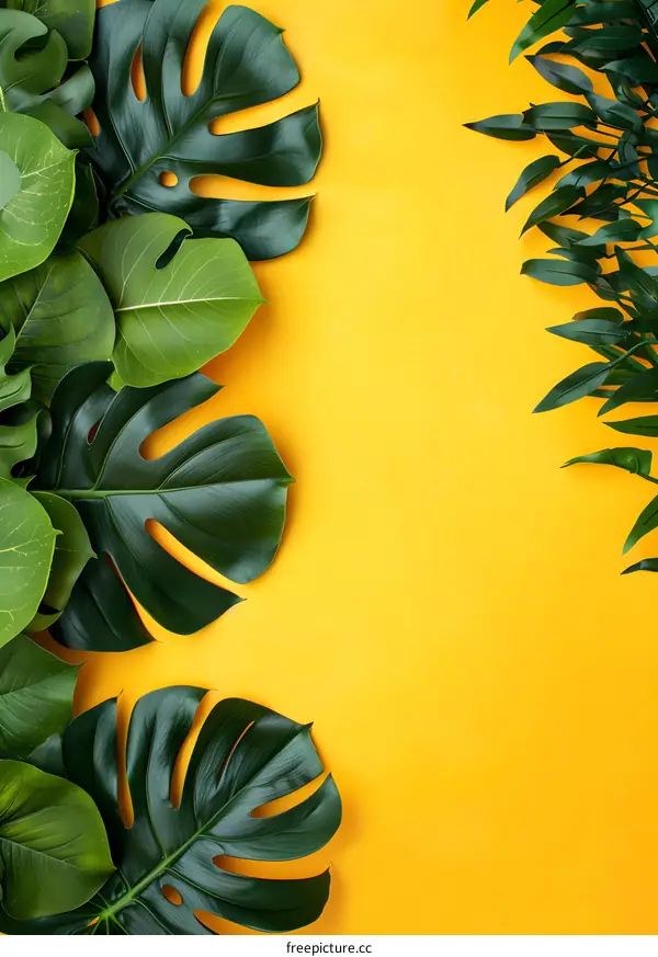 Tropical Leaves Background with Yellow Space
