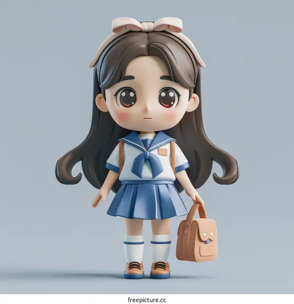 3D model of a cute Japanese school girl in uniform
