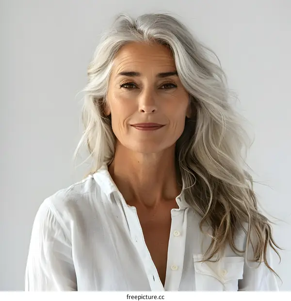 portrait of a beautiful mature woman with gray hair